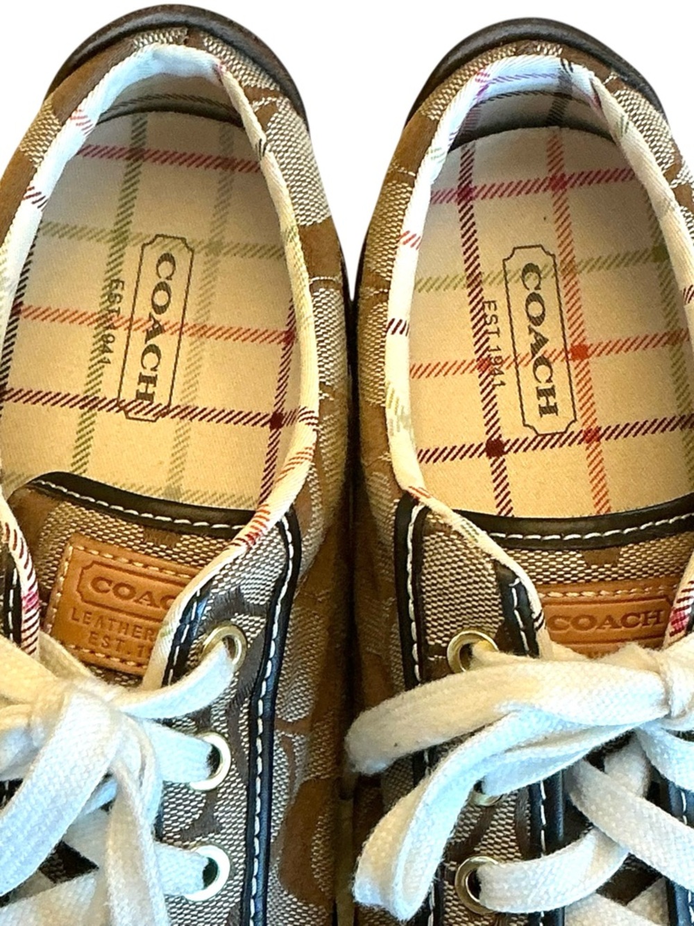 Coach Barrett Khaki Tan Signature Logo Canvas Low Top Lace up Sneakers Size 9.5 - Picture 8 of 15